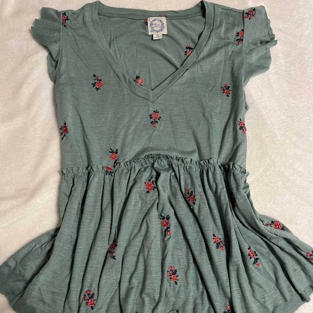 Blue Rain Green Floral Kids Dress